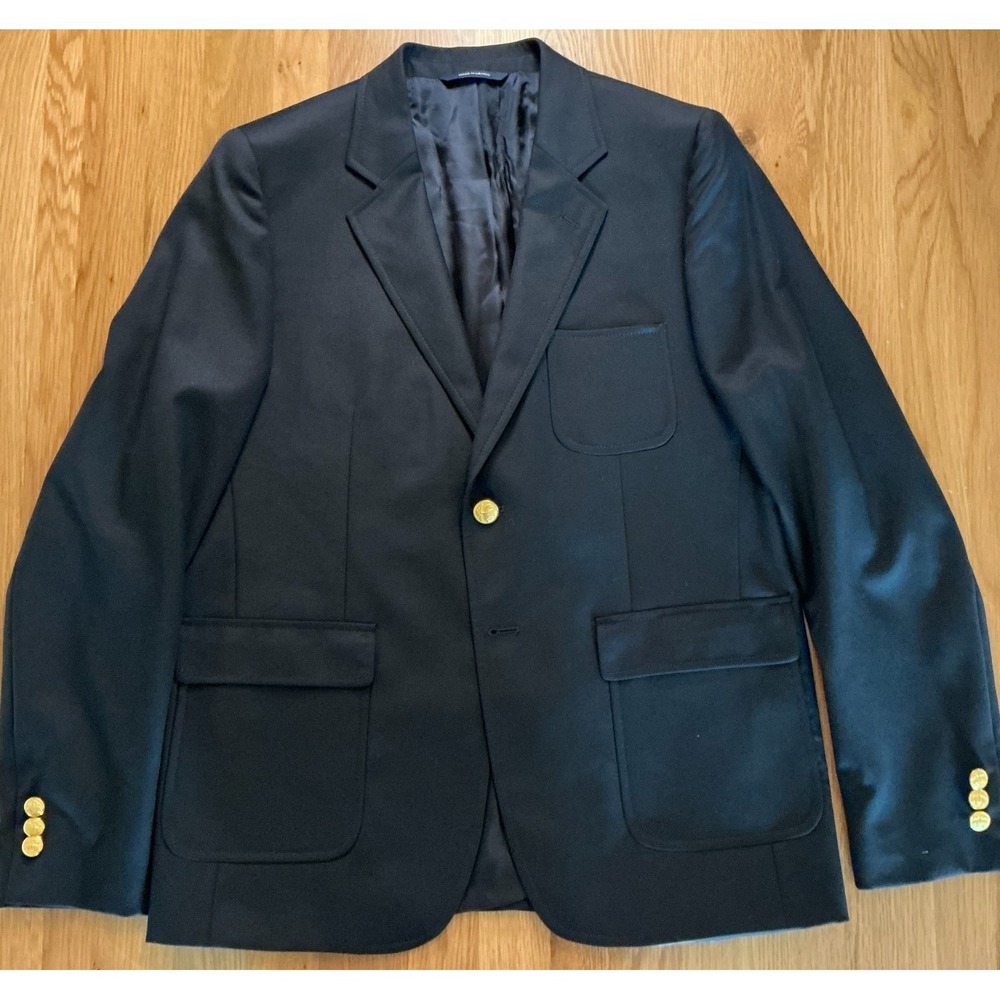 Brooks Brothers Fleece 100% Wool Navy Gold Button Blazer Jacket Boys 18